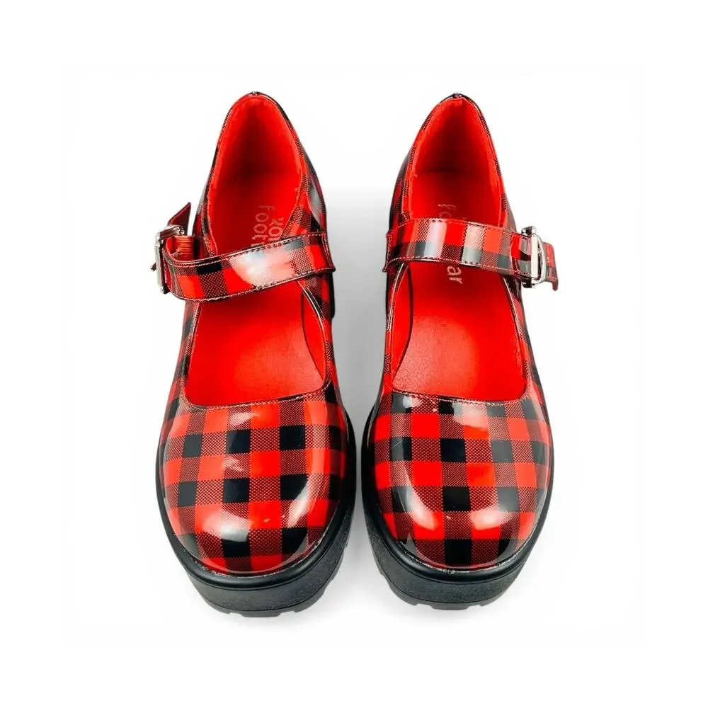 Koi Footwear Red Black Plaid Platform Mary Jane Chunky Lug Heel Size EU 36